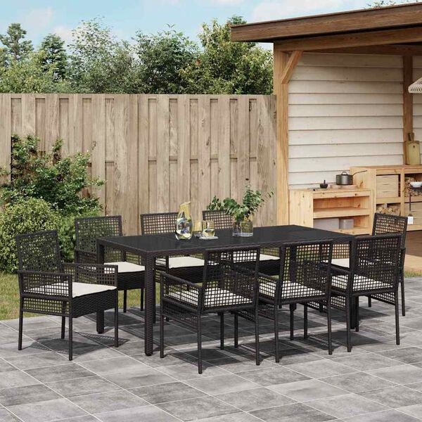 vidaXL Set da Pranzo per Giardino 9 pcs Nero polyrattan