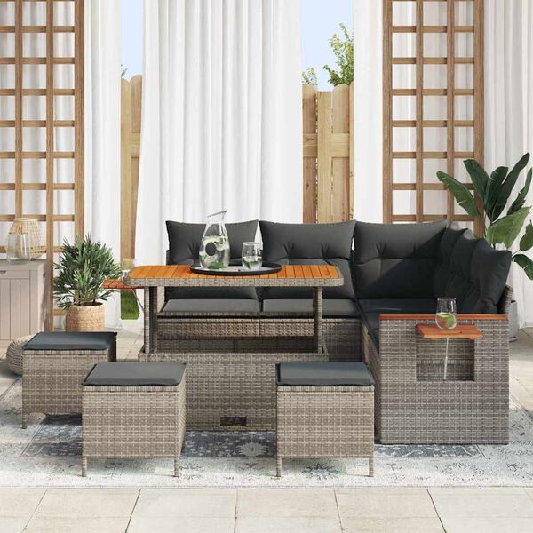 vidaXL Set Divano da Giardino con cuscino Grigio Poly Rattan