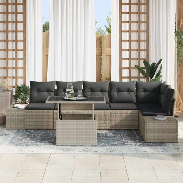 vidaXL Set Divano da Giardino 7 pcs Grigio chiaro Poly Rattan