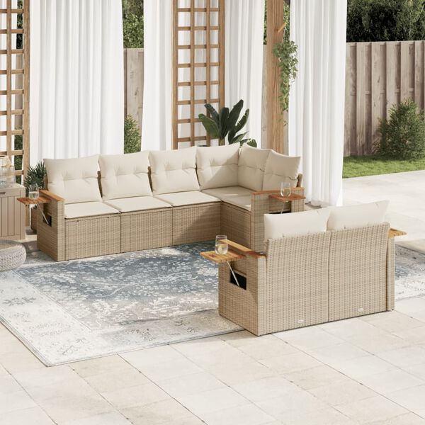 vidaXL Set Divani da Giardino 7 pz con Cuscini Beige in Polyrattan