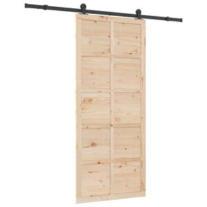 vidaXL Porta scorrevole 90 x 208 cm Legno Massello di Pino Naturale