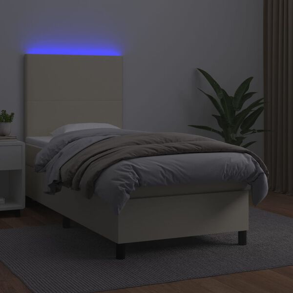 vidaXL Giroletto a Molle con Materasso e LED Crema 90x190cm Similpelle