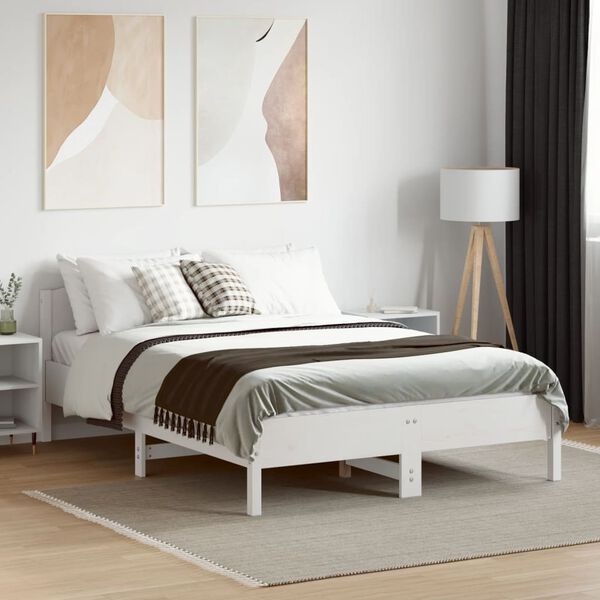 vidaXL Letto senza Materasso Bianco 135x190 cm Legno Massello di Pino