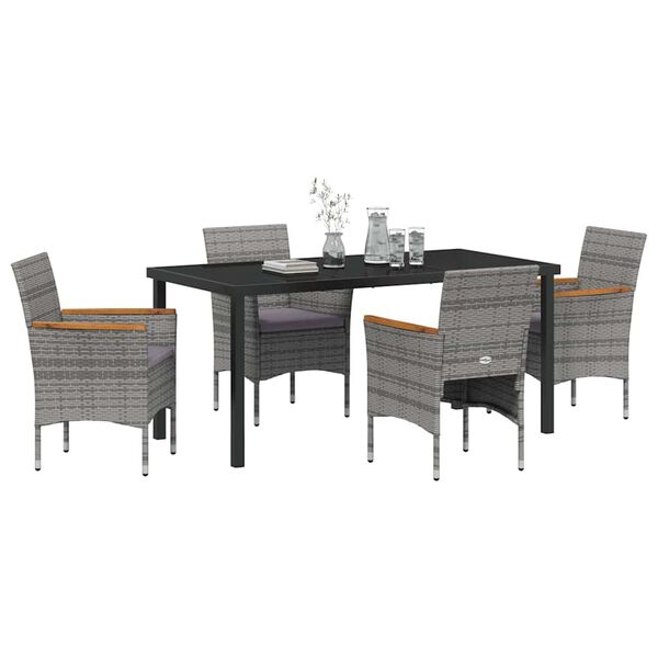 vidaXL Set da Pranzo per Giardino con cuscino 5 pcs Grigio polyrattan
