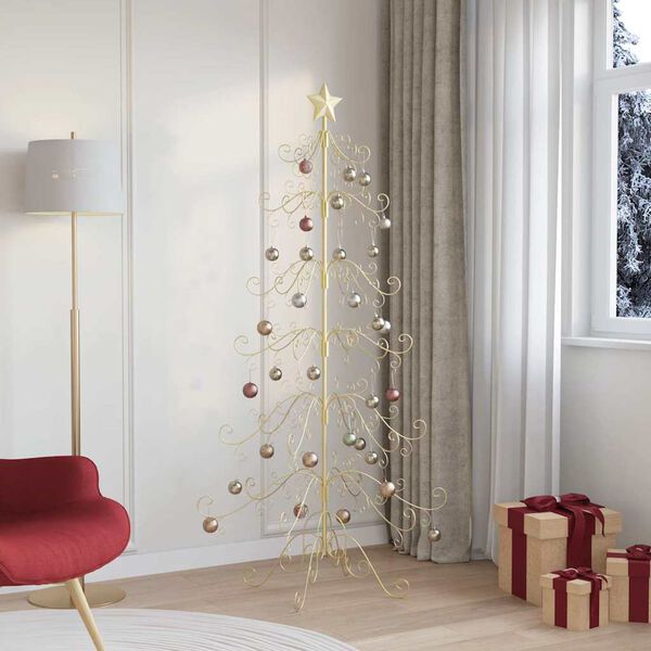 vidaXL Albero di Natale in metallo con supporto Oro 180 cm