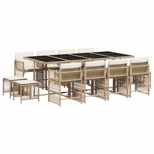 vidaXL Set da Pranzo da Giardino 13 pz con Cuscini Beige in Polyrattan