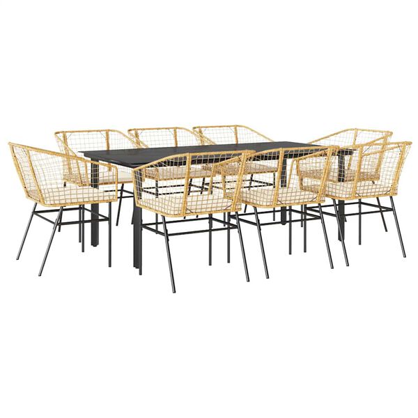 vidaXL Set da Pranzo da Giardino 9 pz con Cuscini Polyrattan Vetro