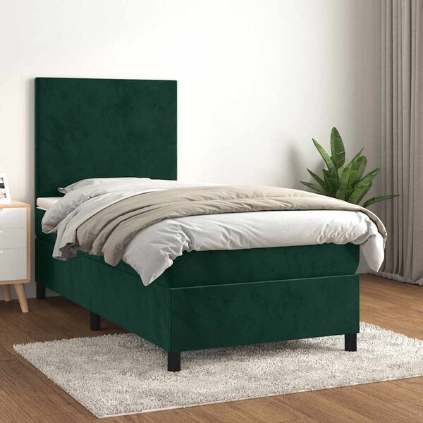 vidaXL Giroletto a Molle con Materasso Verde Scuro 90x190 cm Velluto