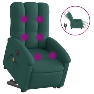 vidaXL Poltrona Alzapersona Massaggiante Elettrica Verde Scuro Tessuto