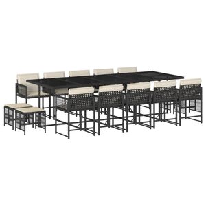 vidaXL Set da Pranzo da Giardino 15 pz con Cuscini Nero in Polyrattan