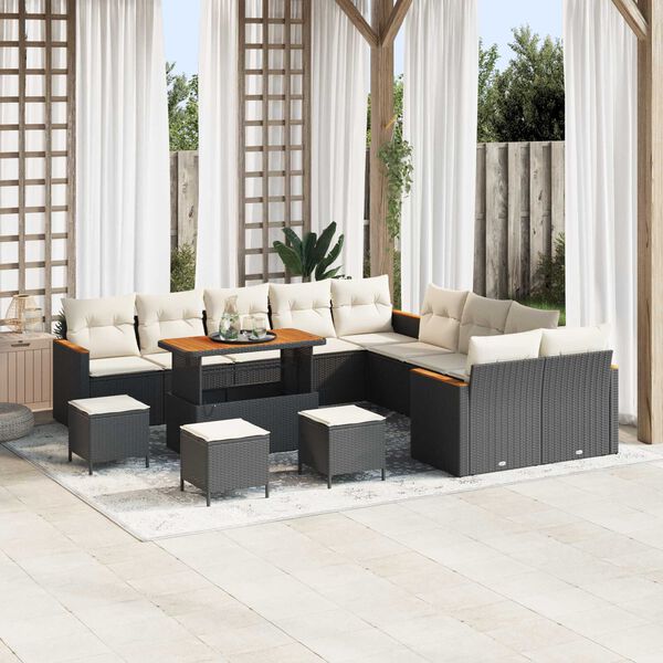 vidaXL Set Divano da Giardino 14 pcs Nero polyrattan