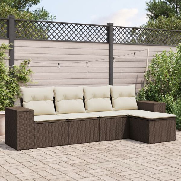 vidaXL Set Divano da Giardino 5 pz con Cuscini Marrone in Polyrattan