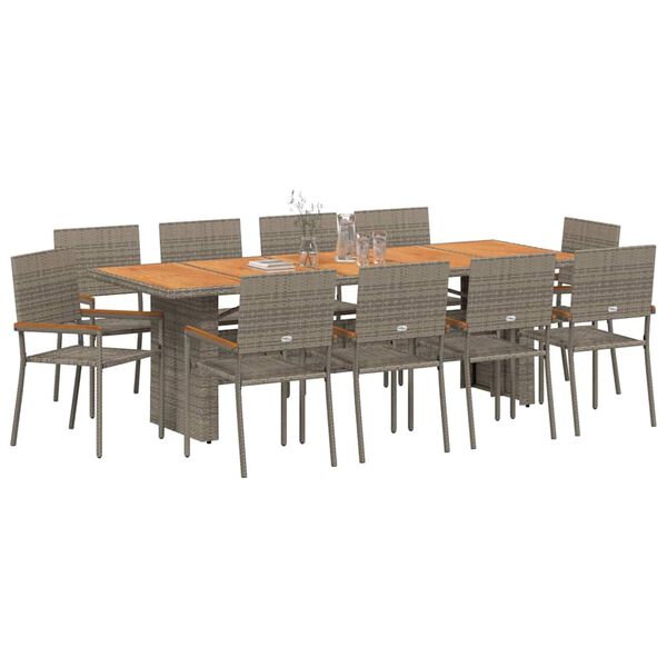 vidaXL Set da Pranzo per Giardino 11 pcs Grigio polyrattan