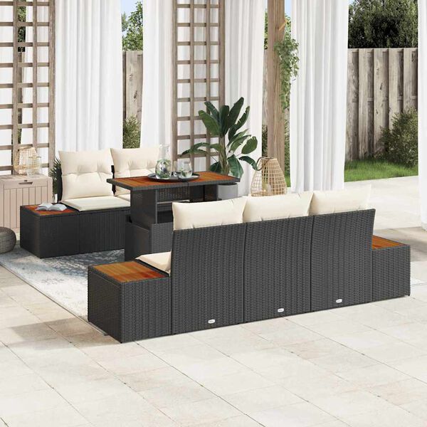 vidaXL Set da Pranzo per Giardino con cuscino 6 pcs Nero e Beige