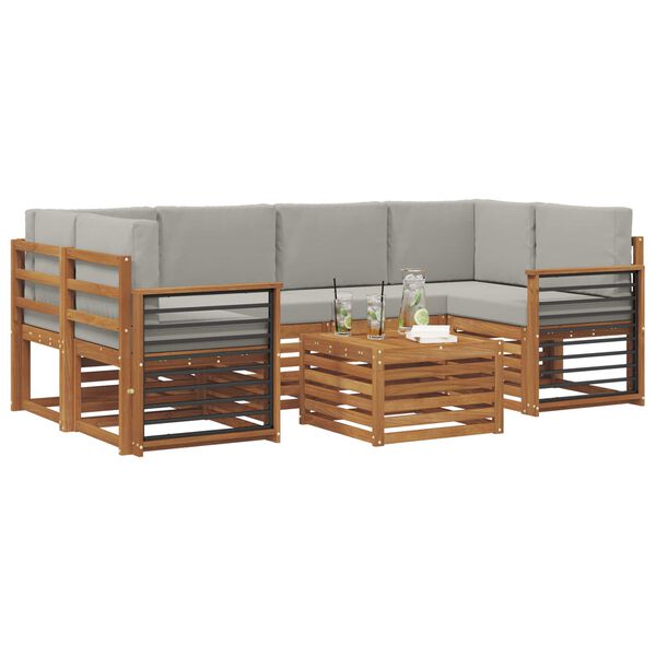 vidaXL Set di divani da esterno 7 pcs Grigio Naturale e Chiaro