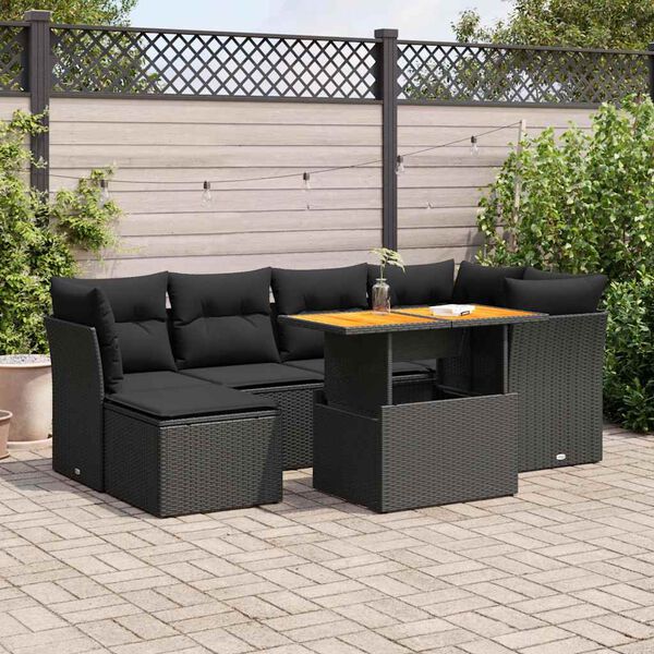 vidaXL Set Divani da Giardino con Cuscini 7pz Nero Polyrattan