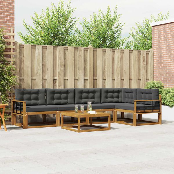 vidaXL Set di divani da esterno con cuscino 6 pcs Naturale e Antracite