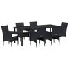 vidaXL Set da Pranzo per Giardino con cuscino 7 pcs Nero polyrattan