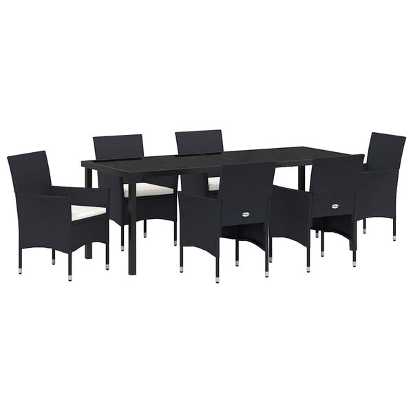 vidaXL Set da Pranzo per Giardino con cuscino 7 pcs Nero polyrattan