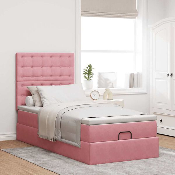 vidaXL Struttura Letto Pouf con Materassi Rosa 80x200 cm Velluto