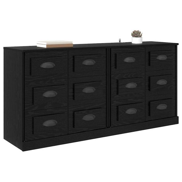 vidaXL Sideboards con cassetto 2 pcs Rovere Nero 70 x 35,5 x 67,5 cm