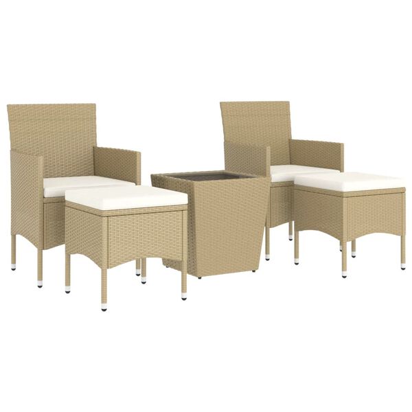 vidaXL Set Bistrot da Giardino 5 pz Polyrattan e Vetro Temperato Beige