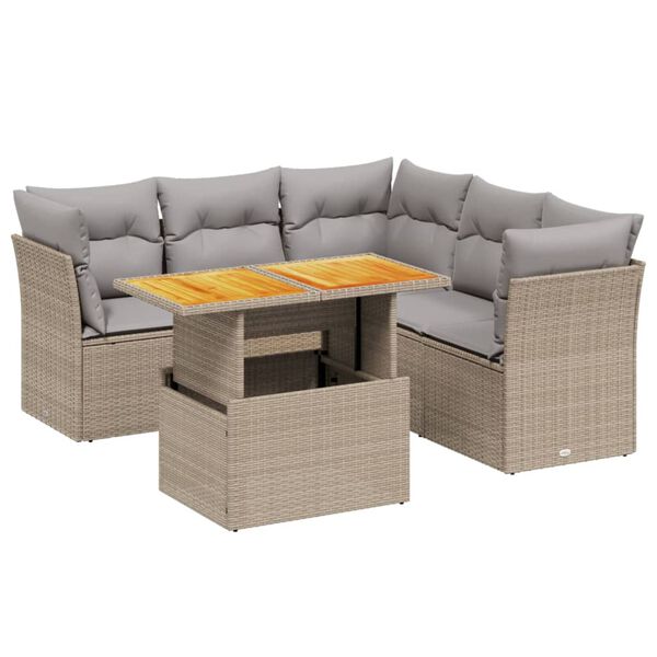vidaXL Set Divano da Giardino 5 pz con Cuscini Beige in Polyrattan