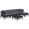 vidaXL Set Divani da Giardino 6 pz con Cuscini Neri in Legno di Pino