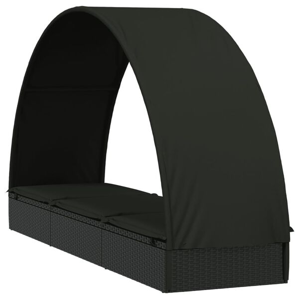 vidaXL Lettino con Tetto Rotondo Nero 211x57x140 cm Polyrattan