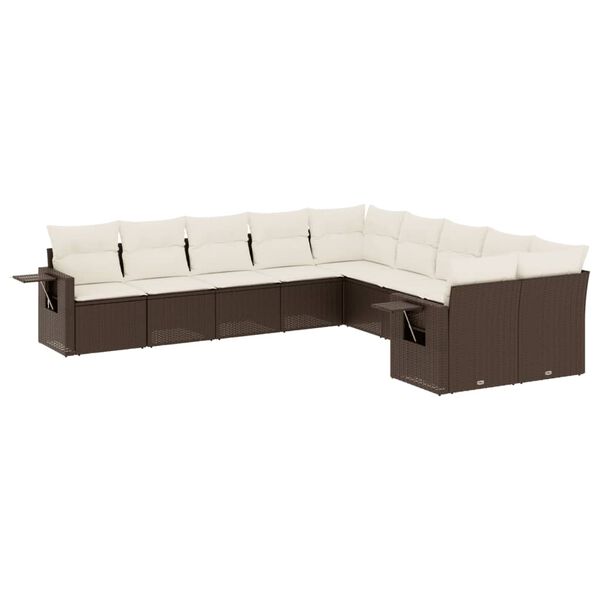 vidaXL Set Divani da Giardino 10pz con Cuscini in Polyrattan Marrone
