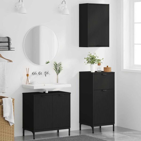 vidaXL Set di mobili per il bagno 3 pcs Nero Legno multistrato