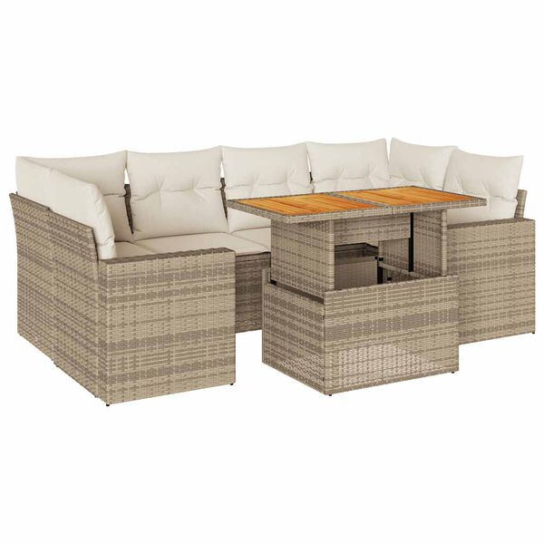 vidaXL Set Divani da Giardino 7 pz con Cuscini Beige in Polyrattan