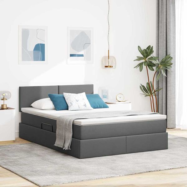 vidaXL Letto con contenitore e materasso Grigio scuro 140 x 200 cm