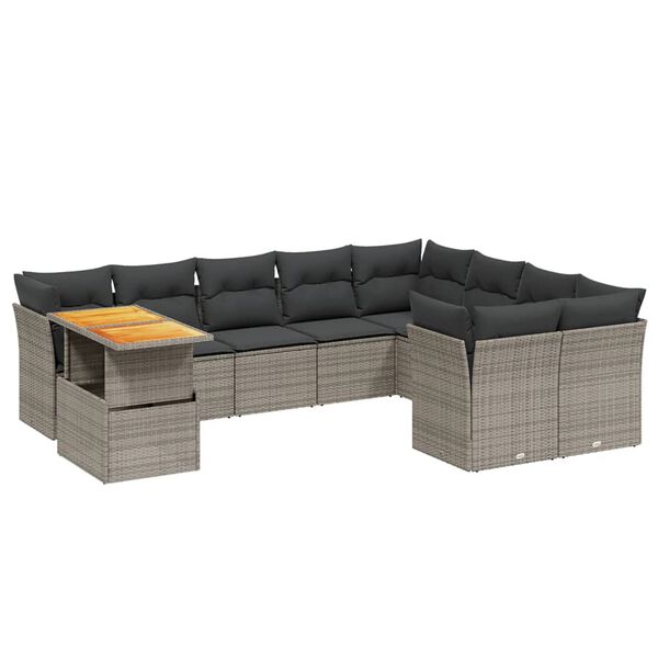 vidaXL Set Divano da Giardino 10 pz con Cuscini Grigio in Polyrattan