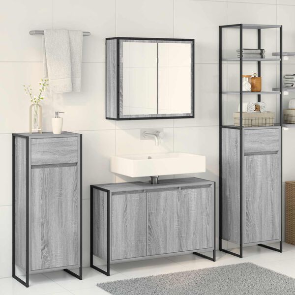 vidaXL Set di mobili per il bagno Grigio Sonoma Legno multistrato