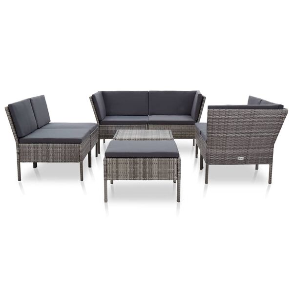 vidaXL Set Divani da Giardino 8 pz con Cuscini in Polyrattan Grigio