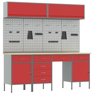 vidaXL Set di mobili da lavoro con cassetto con blocco 10 pz Rosso