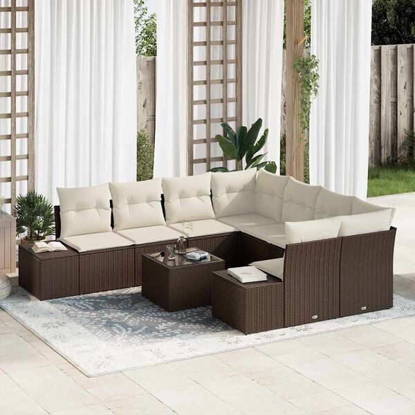 vidaXL Set Divano da Giardino 9 pcs Marrone e Crema polyrattan