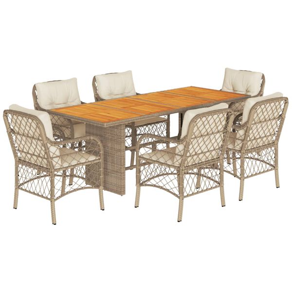 vidaXL Set da Pranzo da Giardino 7 pz con Cuscini Beige in Polyrattan
