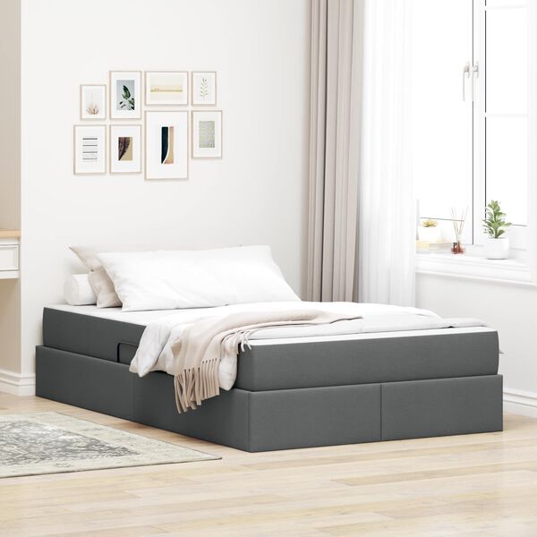 vidaXL Letto con contenitore e materasso Grigio scuro 120 x 190 cm