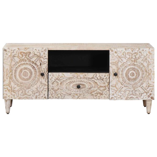 vidaXL Mobile TV Bianco 105 x 33,5 x 46 cm Legno di mango massello