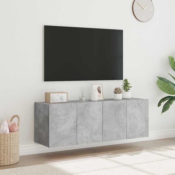 vidaXL Mobili TV a Parete con Luci LED 2pz Grigio Cemento 60x35x41 cm