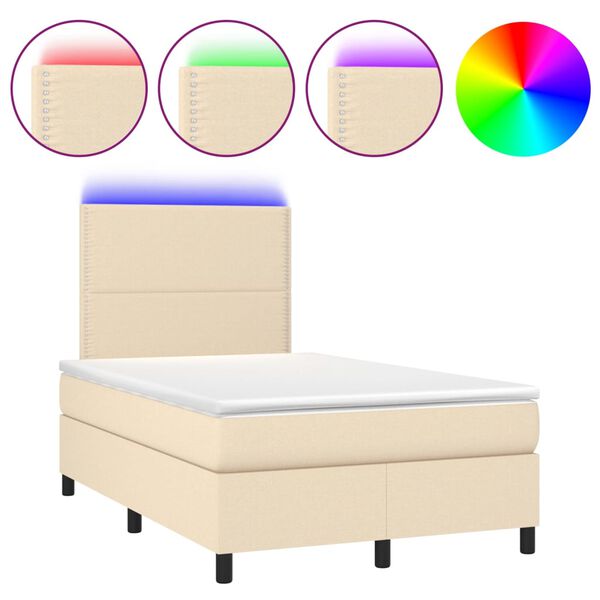 vidaXL Letto a Molle con Materasso e LED Crema 120x200cm in Tessuto