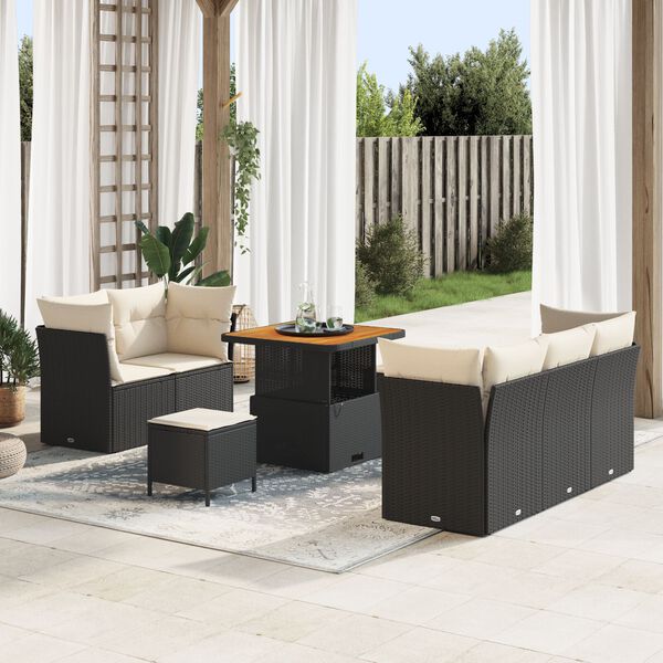 vidaXL Set Divano da Giardino 8 pcs Nero e Crema polyrattan