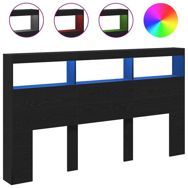 vidaXL Testiera con Contenitore a LED Rovere Nero 180x17x102 cm