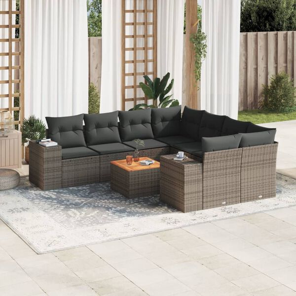 vidaXL Set Divano da Giardino 9 pz con Cuscini Grigio in Polyrattan