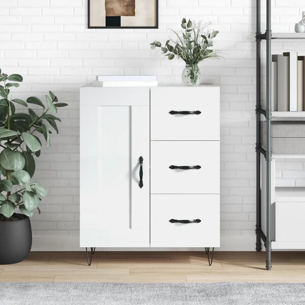 vidaXL Credenza 69,5x34x90 cm in Legno Multistrato Bianco Lucido