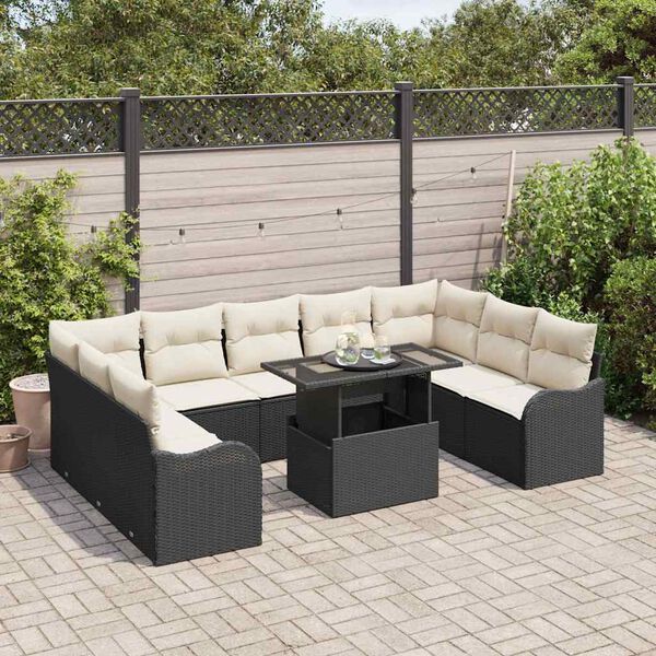 vidaXL Set Divano da Giardino con cuscino 10 pcs Nero Poly Rattan