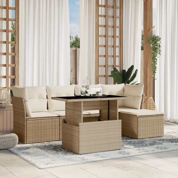 vidaXL Set Divano da Giardino 6 pz con Cuscini Beige in Polyrattan