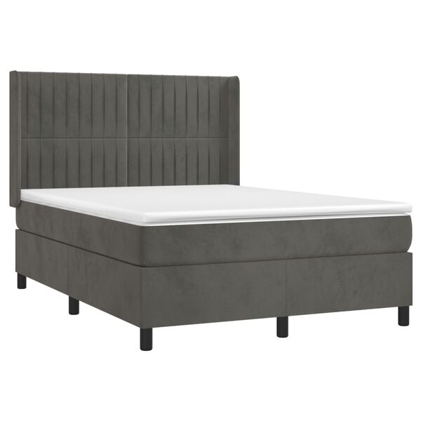 vidaXL Letto a Molle con Materasso e LED Grigio Scuro 140x190 cm